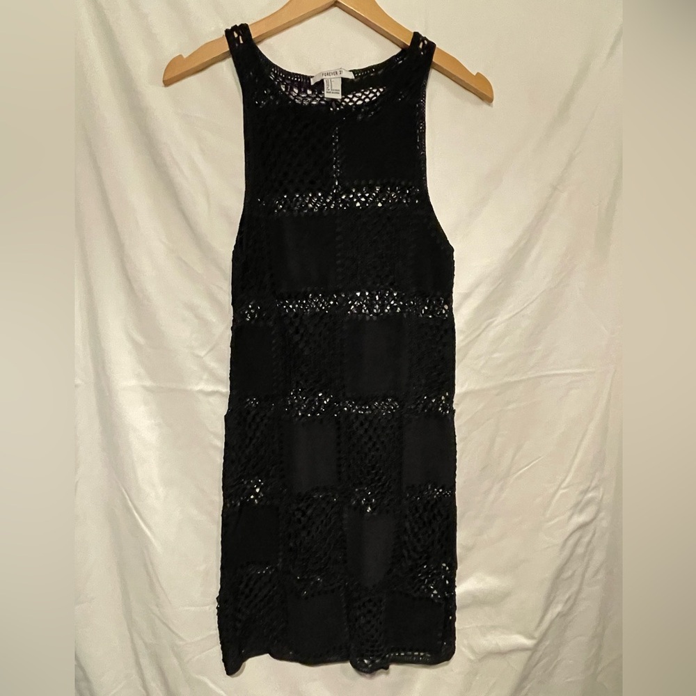 Forever 21 brand woven dress with leather patches, size S, black color